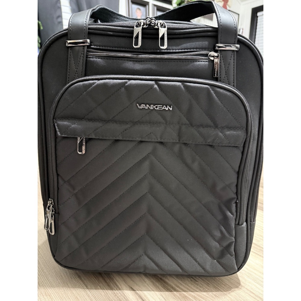 VANKEAN Rolling Laptop Bag 15.6 Inch Quilted Mobile Office Briefcase Black RFID